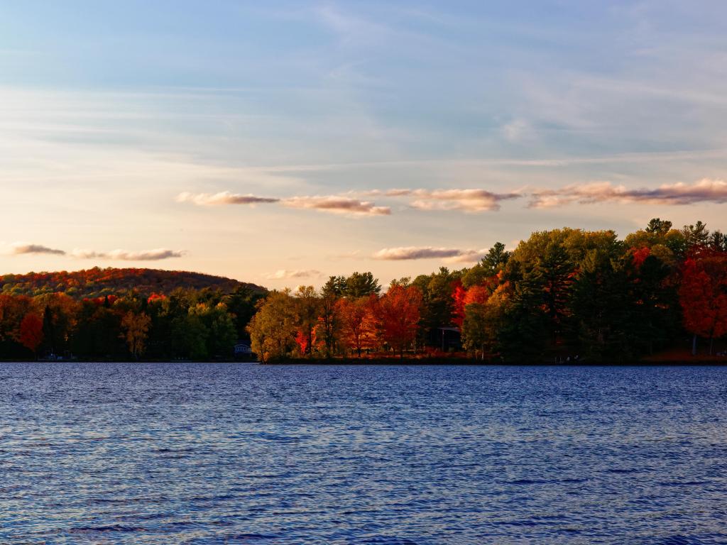 An Autumn shoreline at Dusk, along Baptiste Lake near the town of Bancroft in Northeastern Ontario, Canada.