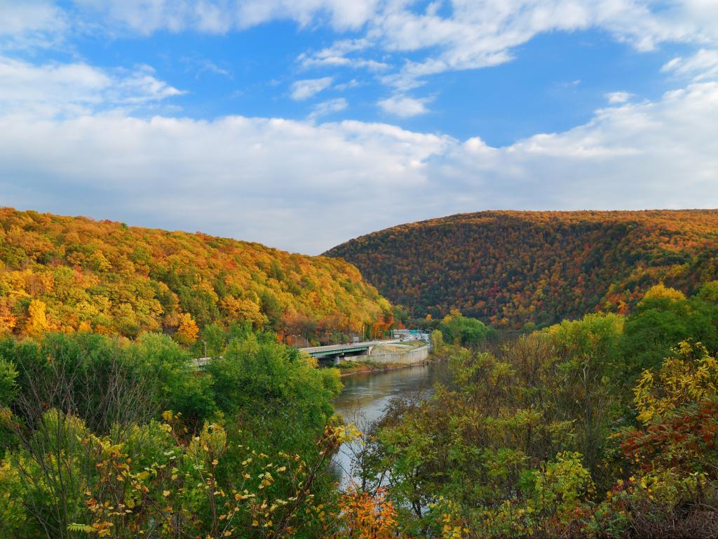 Delaware Water Gap in the Poconos Mountains in the fall near New York