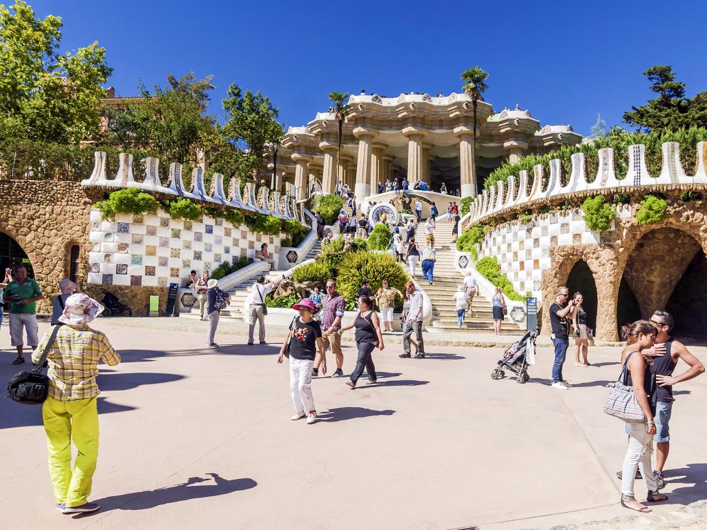 Entrance at the Parc Guell designed by Antoni Gaudi in Barcelona