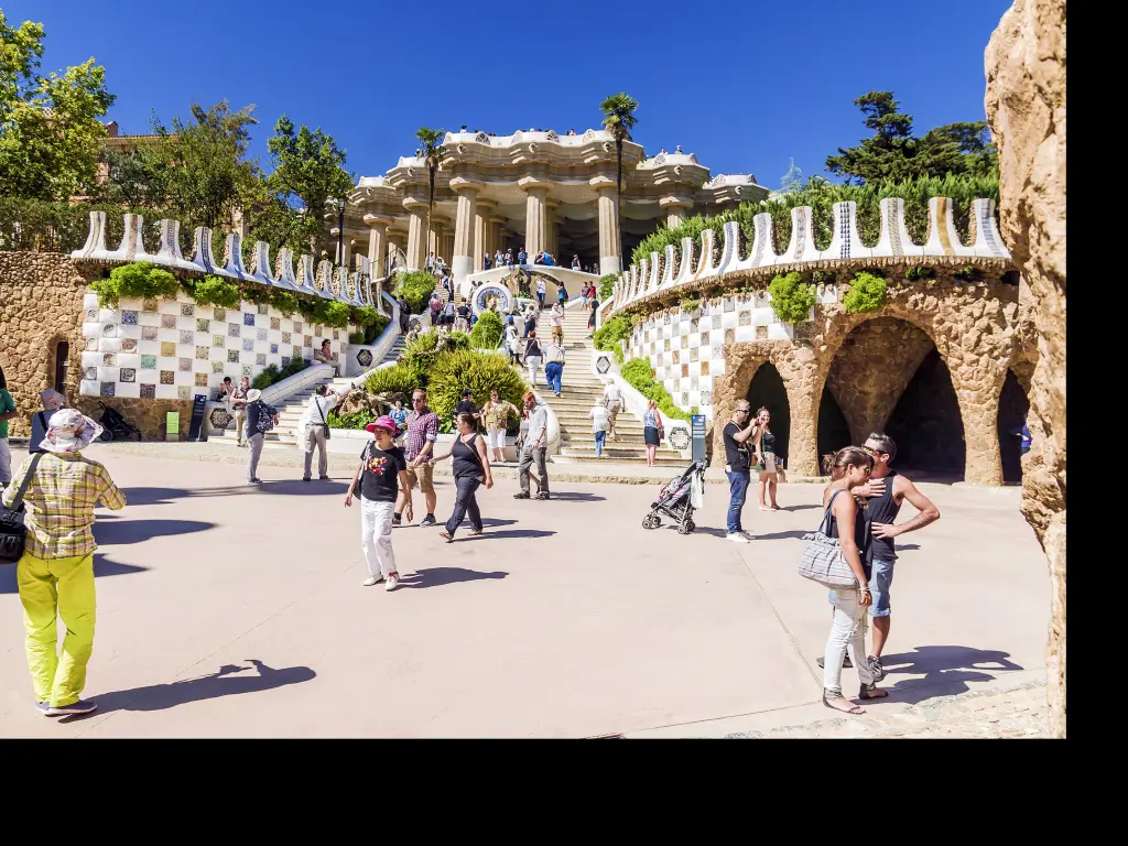 Entrance at the Parc Guell designed by Antoni Gaudi in Barcelona