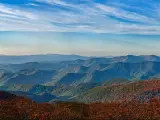 A panorama over the mountain landscape in the fall from the Blue Ridge Parkway in North Carolina