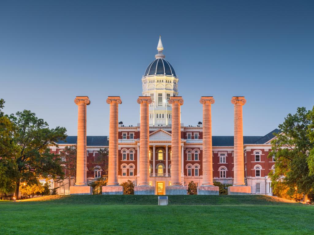 Columbia, Missouri, USA historic campus and columns.