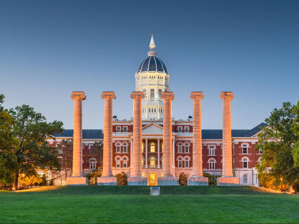 Columbia, Missouri, USA historic campus and columns.