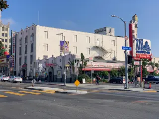Exterior of the Hollywood Museum with cars and pedestrians on a sunny day
