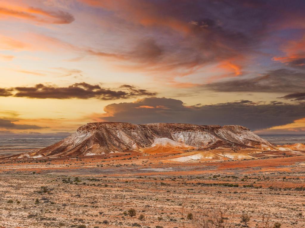 Stunning rock formation during a fiery sunset in the desert