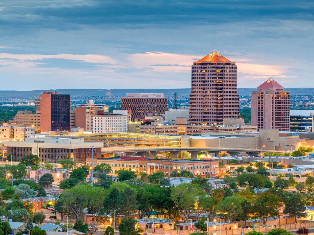 Albuquerque, New Mexico, USA downtown cityscape at twilight.