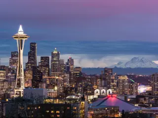 Seattle, Washington, USA skyline at night