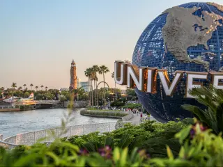Orlando, Florida, USA taken at the famous globe of planet Earth, icon on Universal Studios, the logo and the typography of the word "Universal", symbol of one of the city's major theme parks.