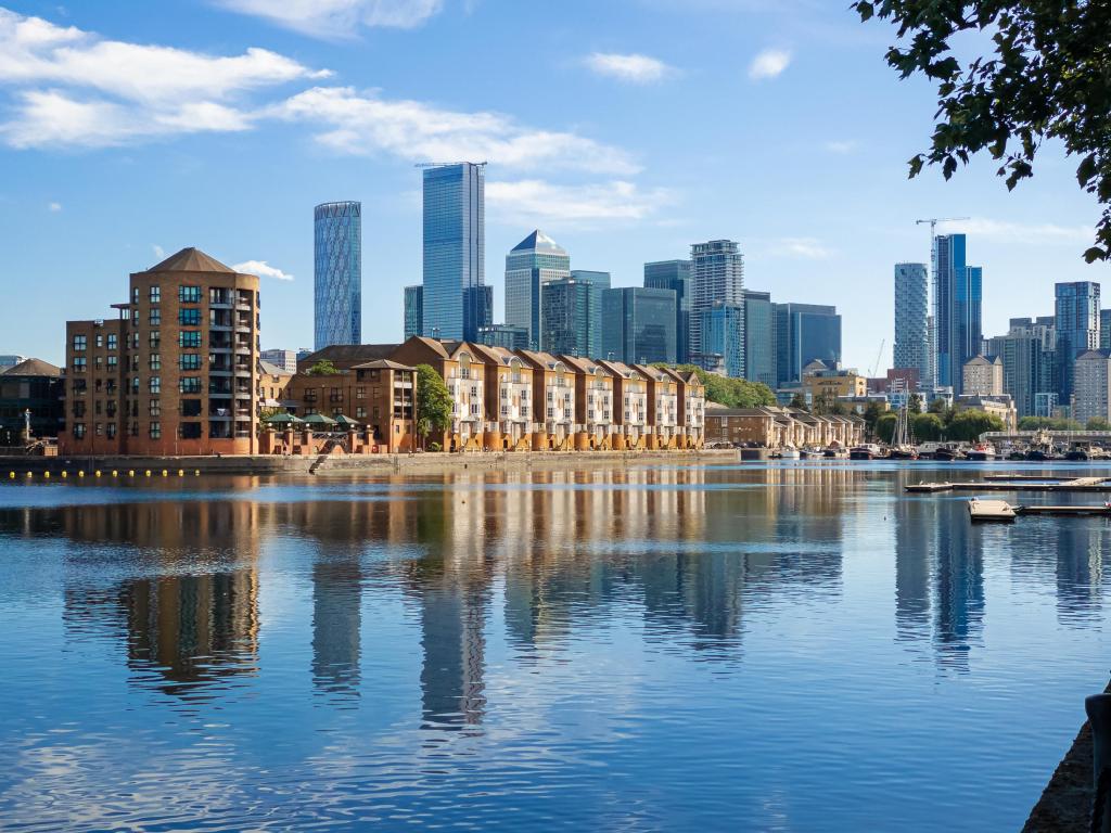 Panorama of Dockland Heritage and Canada Water in a sunny day in London