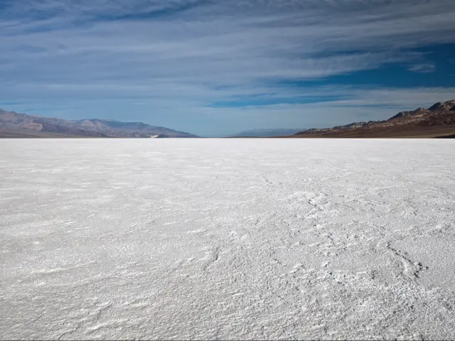 The dry bed of the Badwater Basin in the Death Valley National Park, California.