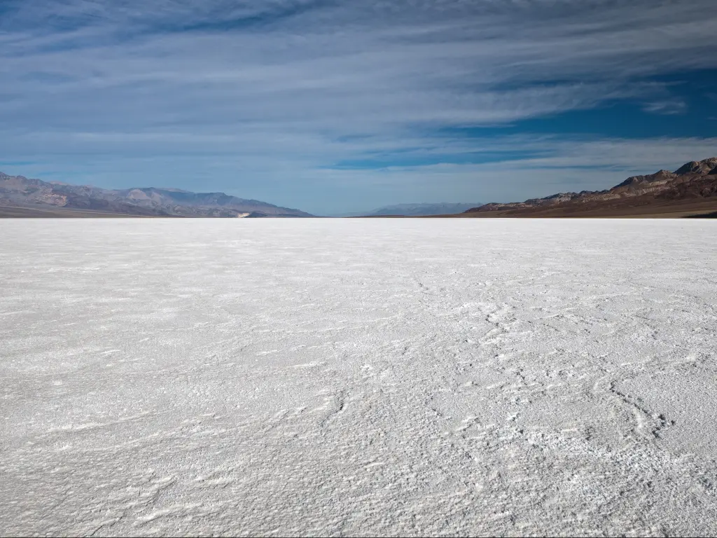The dry bed of the Badwater Basin in the Death Valley National Park, California.