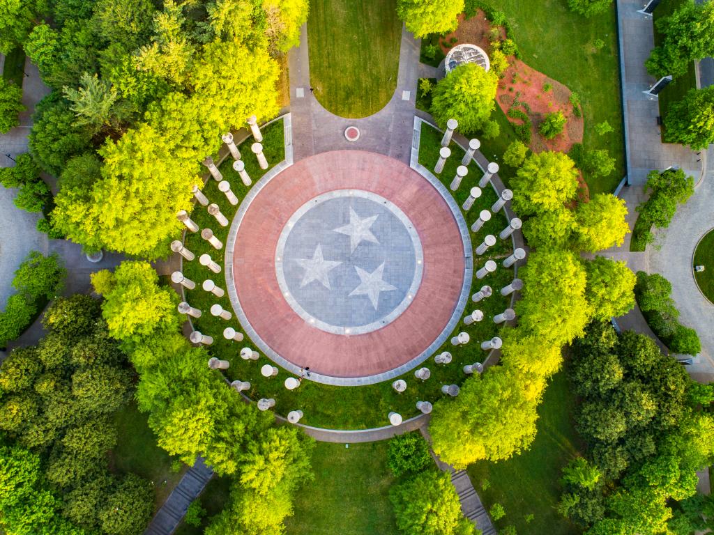 Aerial view of the Bicentennial Capitol Mall State Park in Nashville, Tennessee