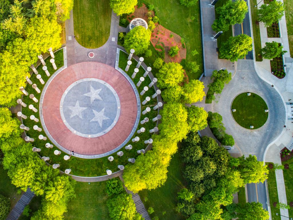 Aerial view of the Bicentennial Capitol Mall State Park in Nashville, Tennessee