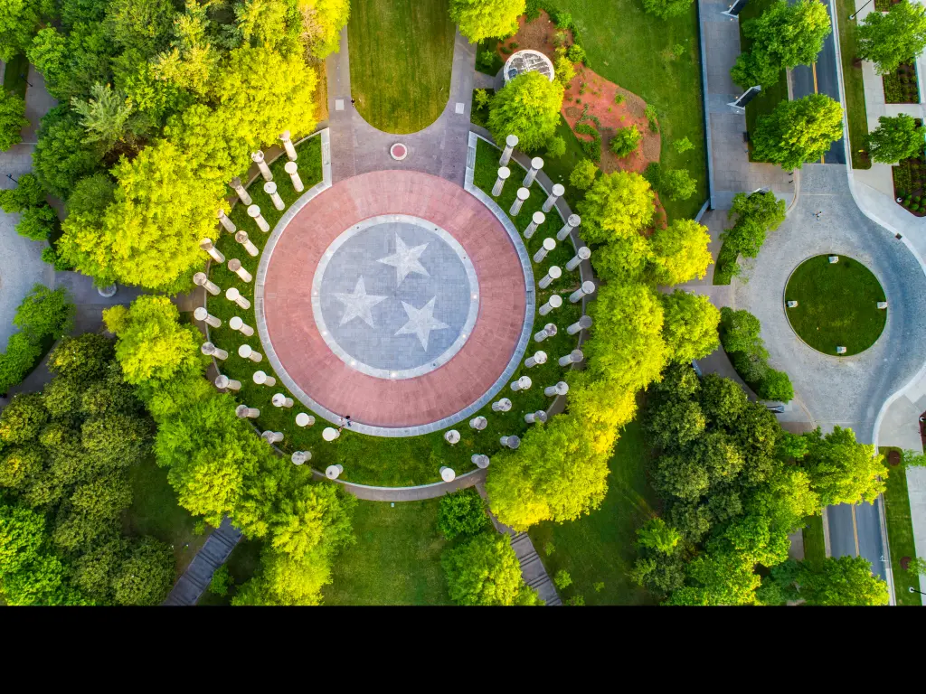 Aerial view of the Bicentennial Capitol Mall State Park in Nashville, Tennessee