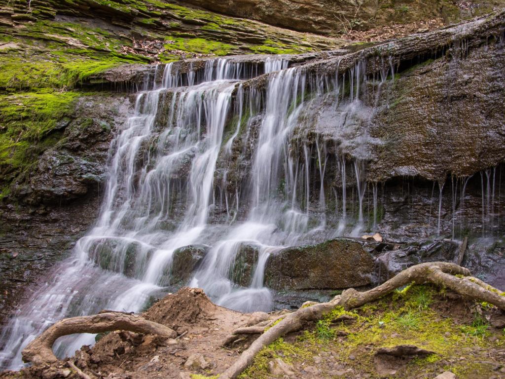 Jackson Falls, Tennessee, USA with a beautiful waterfall in the foreground. 