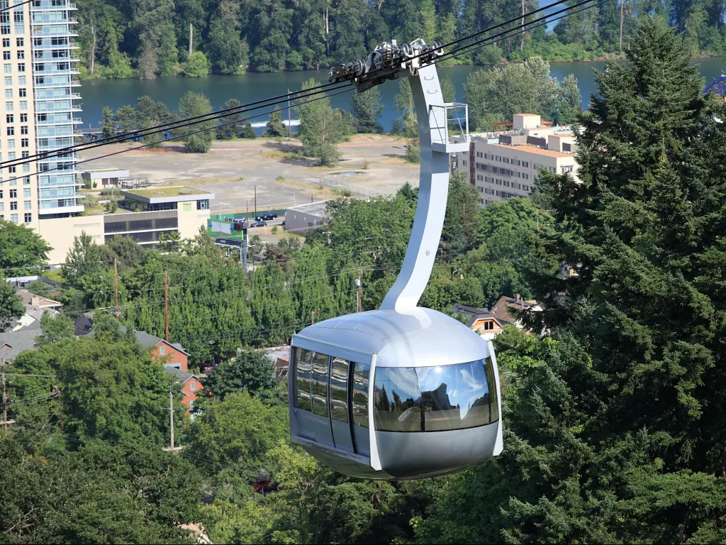 Aerial tram, Portland Oregon, moving across the track