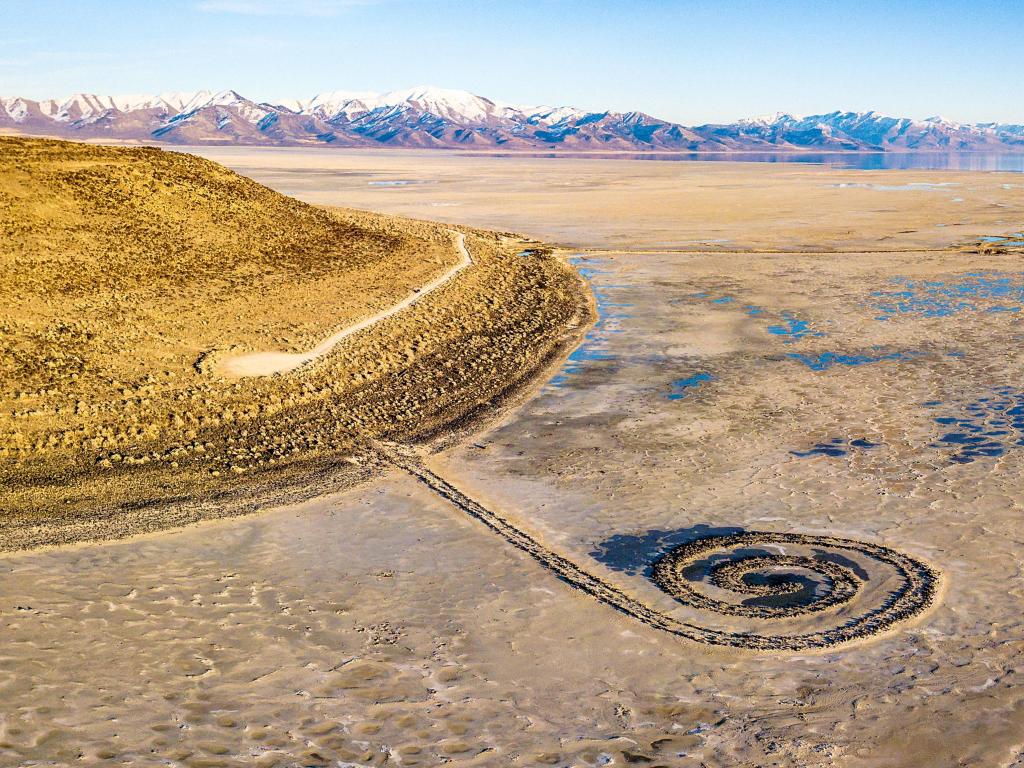 Spiral Jetty in Great Salt Lake is a world-renowned example of land art.