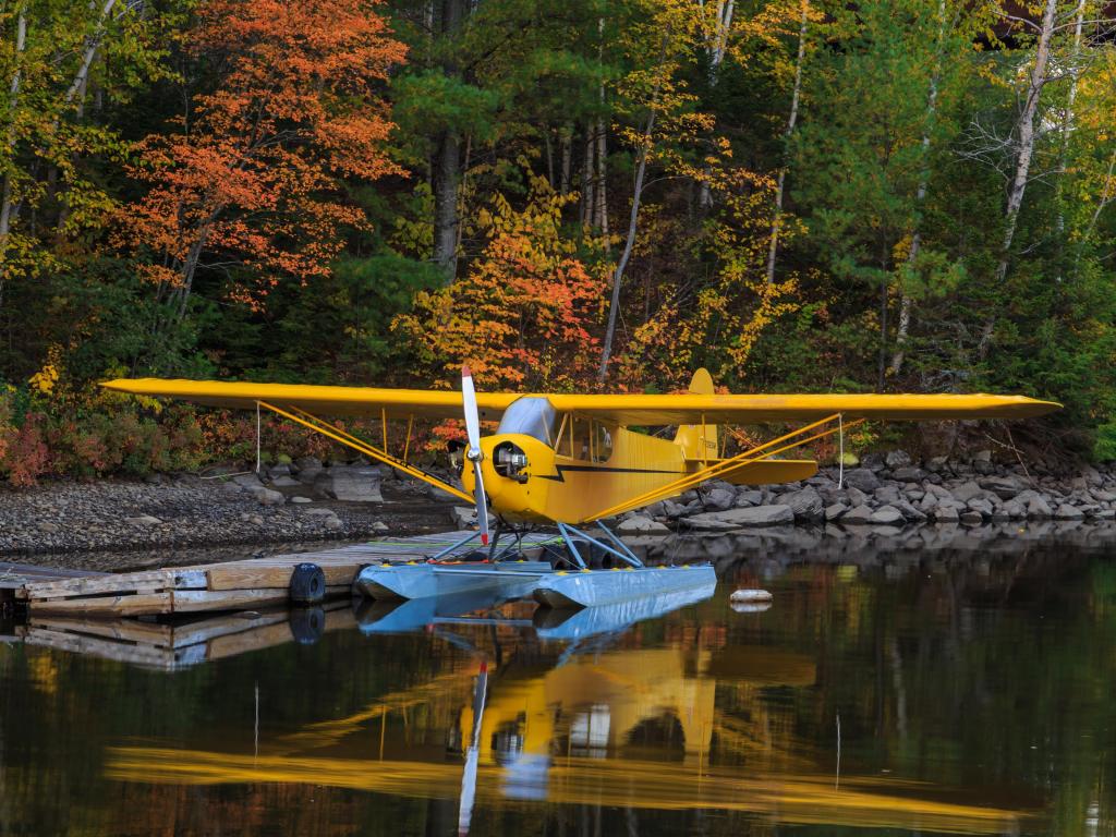 A closeup of a seaplane in Moosehead Lake, Greenville, Maine