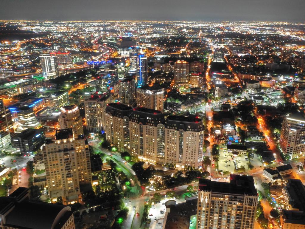 Uptown Dallas Texas at night - view from above