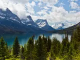 St Mary Lake with snow-capped mountains in the background
