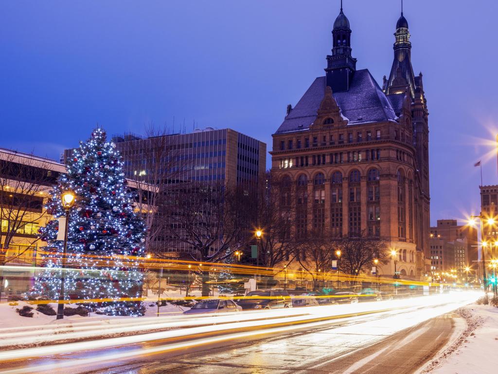 Winter in the center of Milwaukee. Milwaukee, Wisconsin, USA.