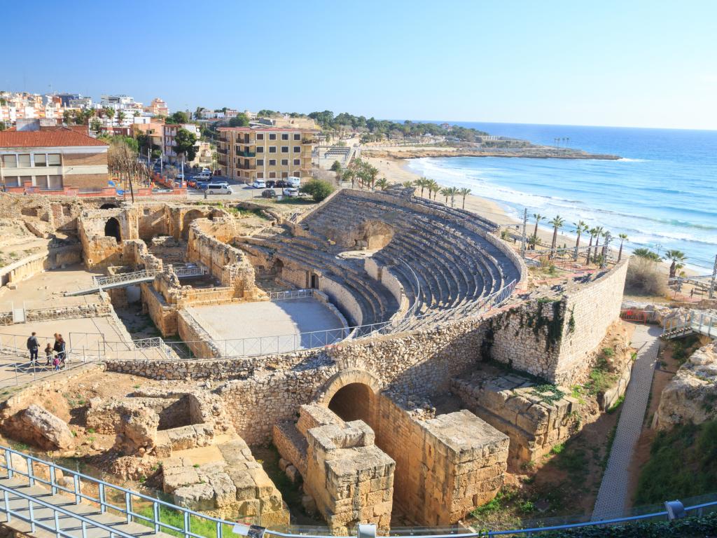 Amphitheatre from the Roman city of Tarraco, now Tarragona Spain located by the beach