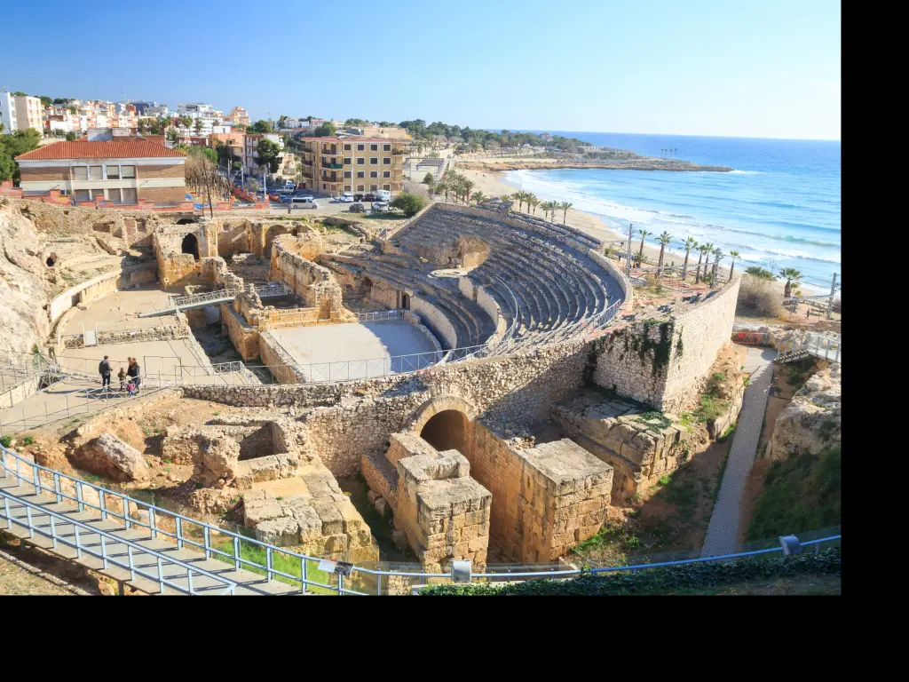 Amphitheatre from the Roman city of Tarraco, now Tarragona Spain located by the beach