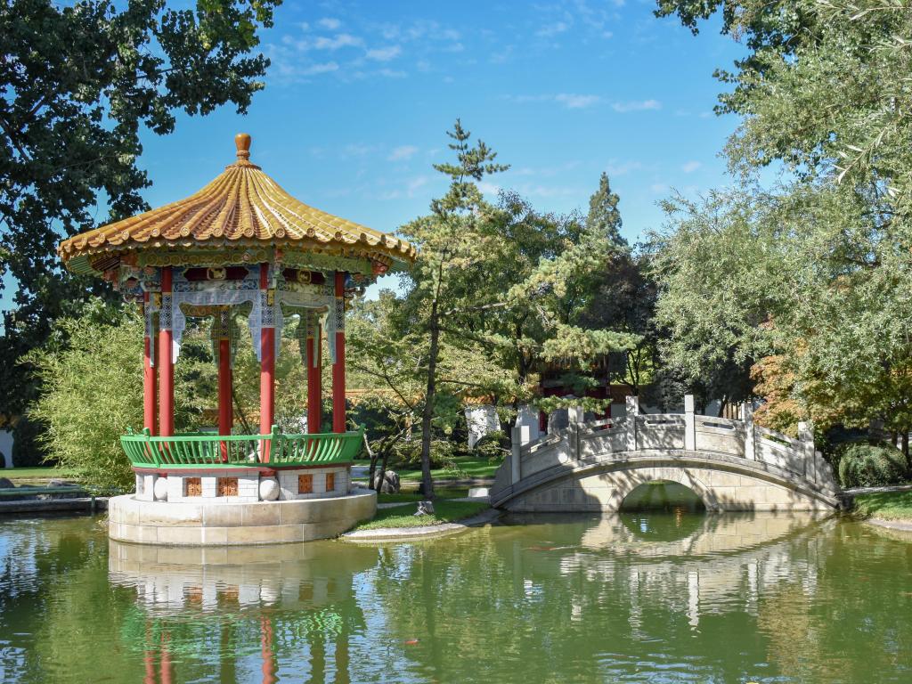  Chinagarten Zürich. Thematic garden with typical buildings of China