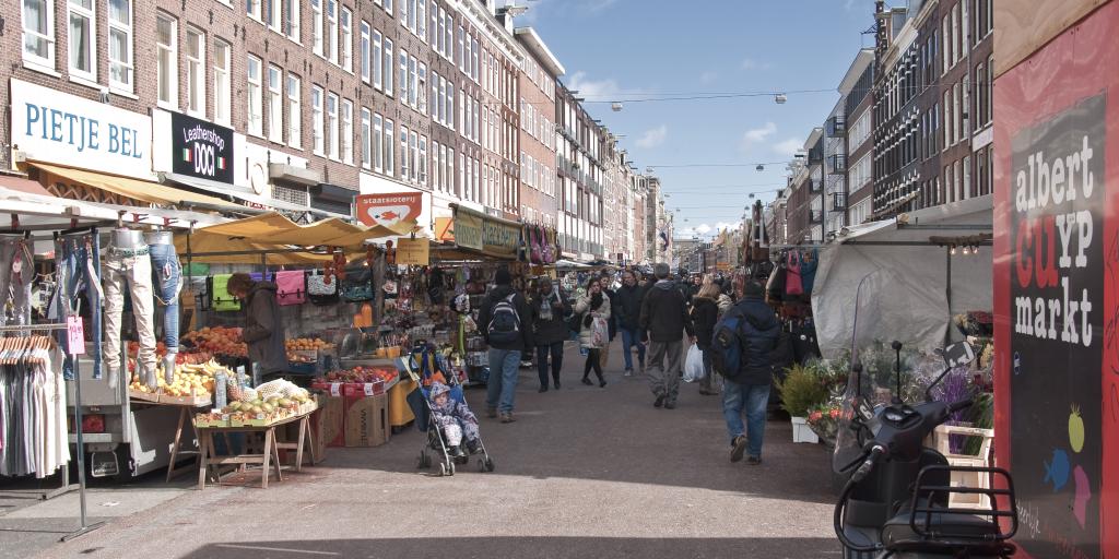 People shopping at Albert Cuyp Market, Amsterdam 