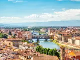 Florence Aerial View of Ponte Vecchio Bridge during Beautiful Sunny Day, Italy