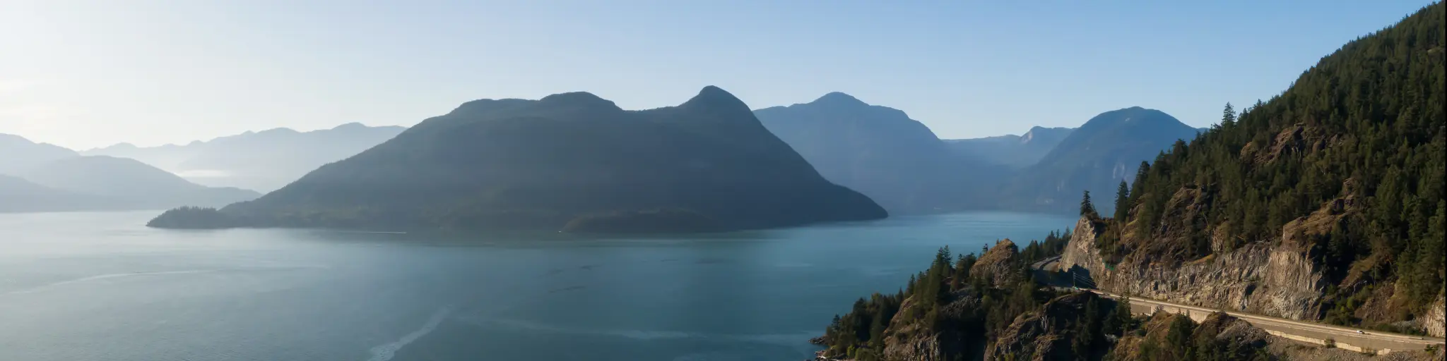 Sea to Sky Highway in Howe Sound, north of Vancouver - one of the most scenic roads to drive across Canada