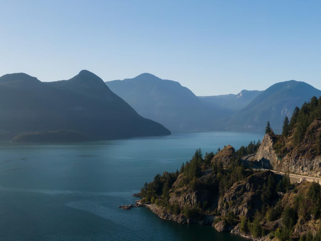 Sea to Sky Highway in Howe Sound, north of Vancouver - one of the most scenic roads to drive across Canada