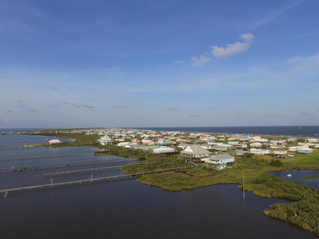 Drone aerial photo of houses in Grand Isle, Louisiana