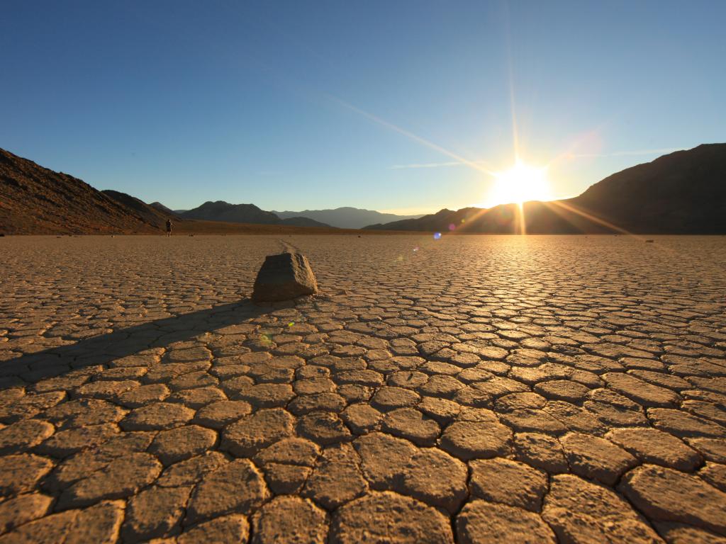 Dry Racetrack Playa with cracks in the Death Valley National Park, California