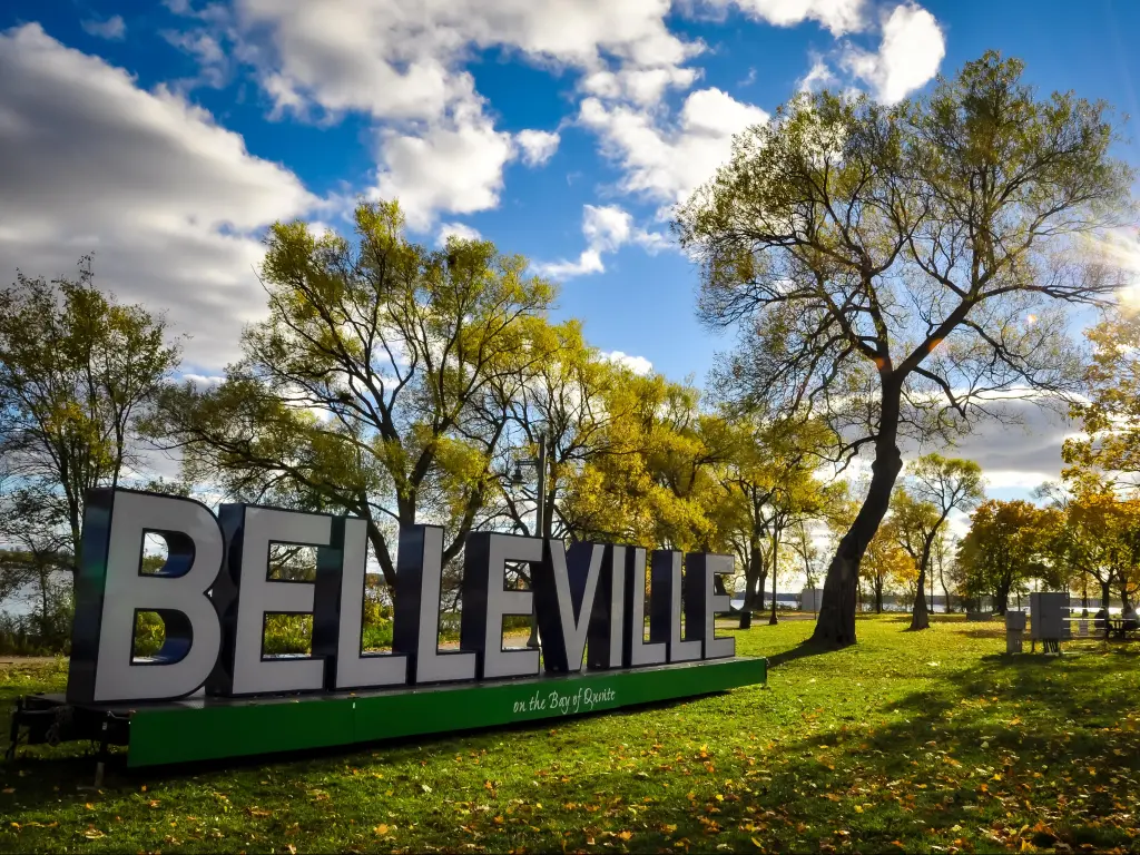 Sign of Belleville, Ontario, Canada at East Zwick's Centennial Park on a sunny day