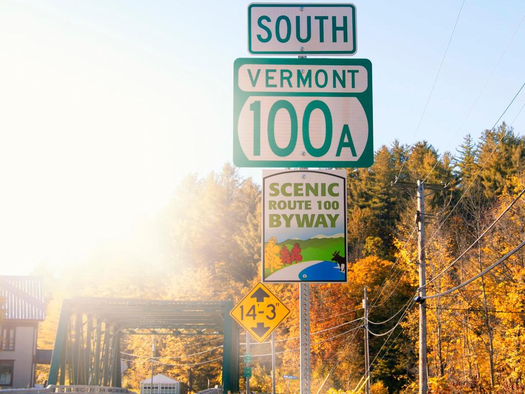 South Vermont road sign, fall season, United States