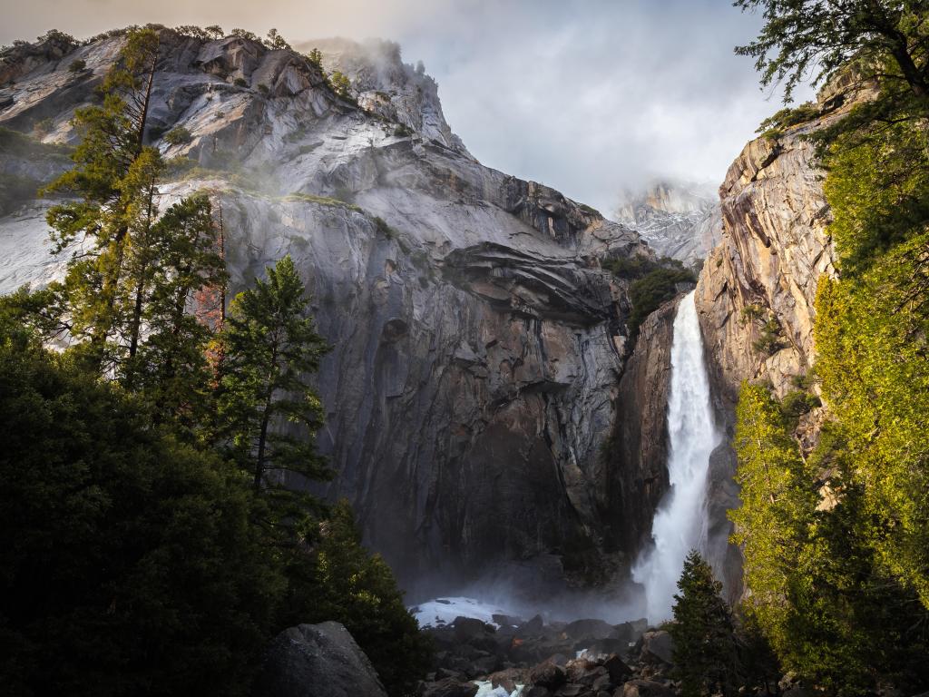 Winter Storm Descending on Yosemite Falls, Yosemite National Park, California.