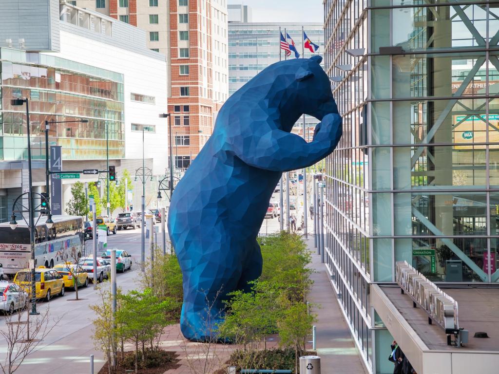 Giant Blue Bear sculpture in Denver at Colorado Convention Center