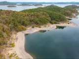 Aerial view of landscape of the surface of the water of Broken Bow lake, Oklahoma, USA