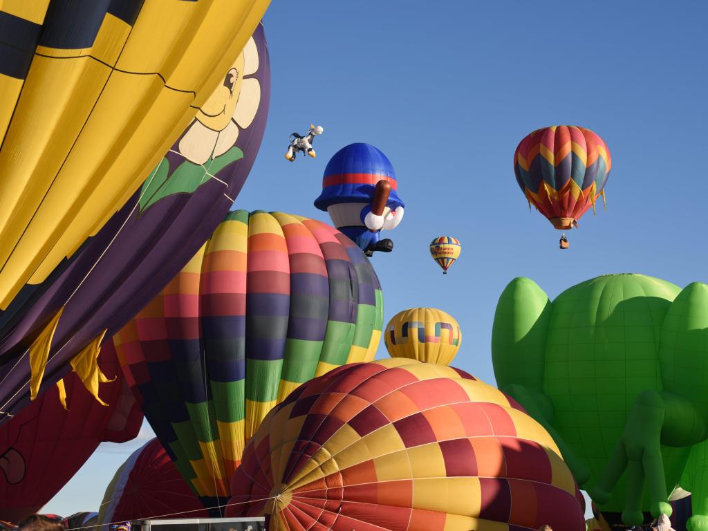 Albuquerque Balloon Fiesta, Albuquerque, New Mexico, USA taken during morning ascension on a clear sunny day.