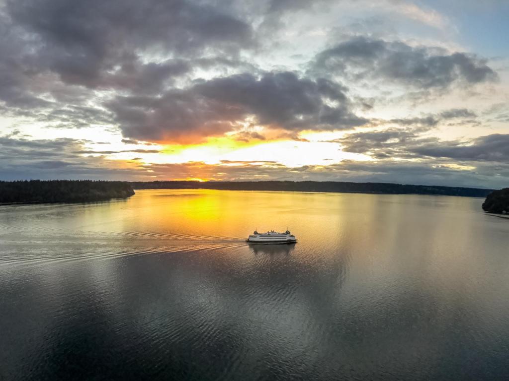 Seattle Ferry crossing the Puget Sound at sunset