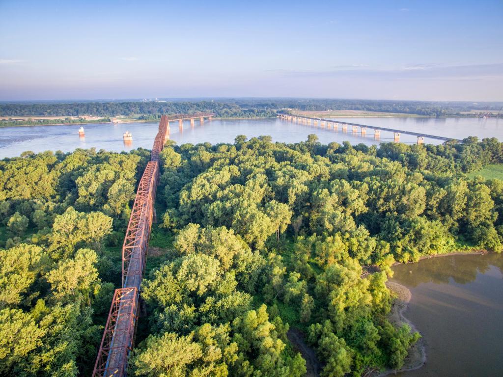 Old and new Chain of Rocks Bridge over the Mississippi River near St Louis, Missouri, near Route 66