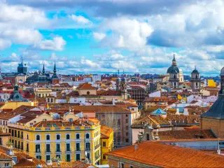 Aerial view of Madrid taken from the top of the Almudena Cathedral in Madrid