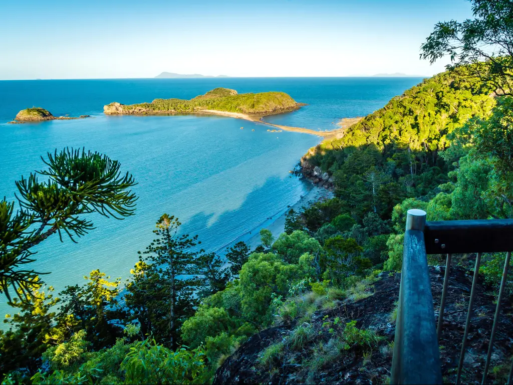 Cape Hillsborough National Park, Australia, looking down from a lookout to the beaches and sea below. 