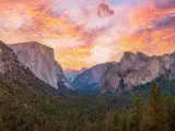 Fiery sunset over the valley from the famous Tunnel View overlook