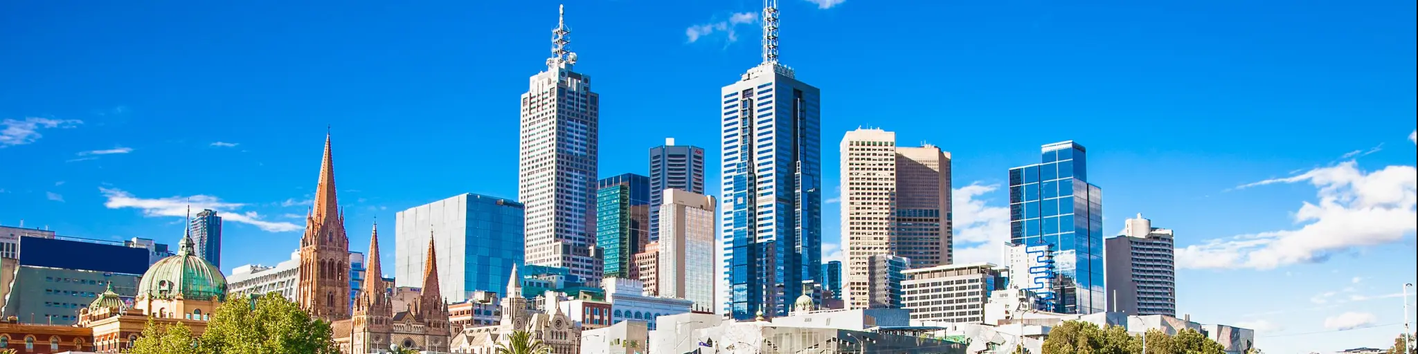 Melbourne skyline looking towards Flinders Street Station. 