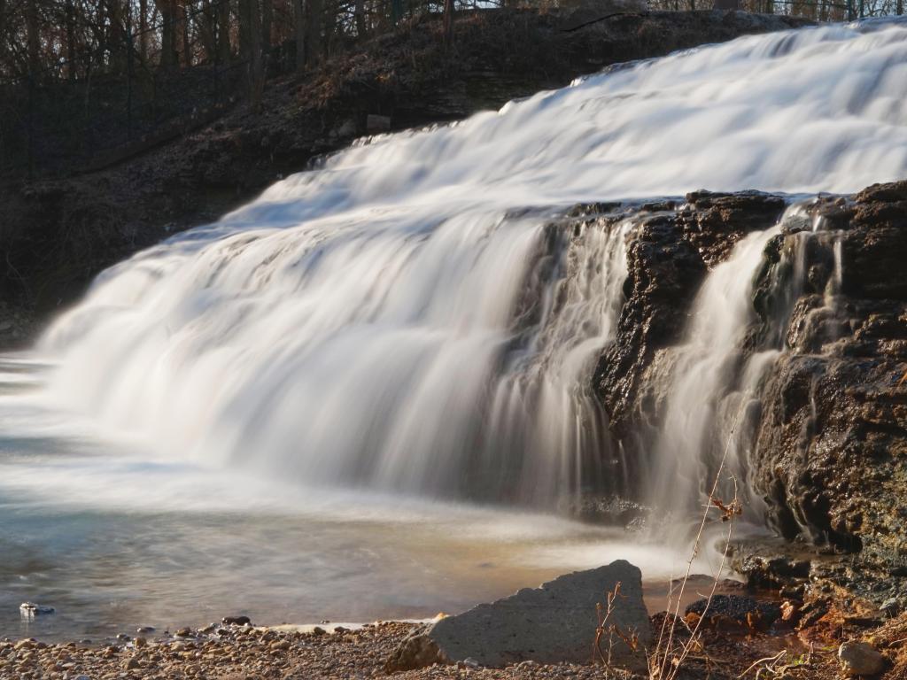 Long exposure shot of Thistlethwaite Falls on a sunny day