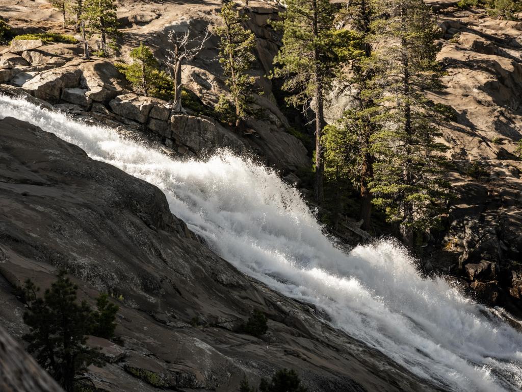Waterwheel Falls catching the morning light as it spins in Tuolumne River