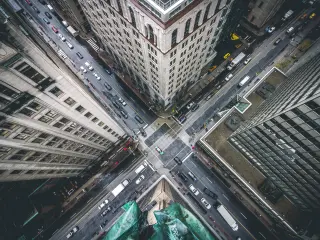 View of crossroads from the top of skyscrapers