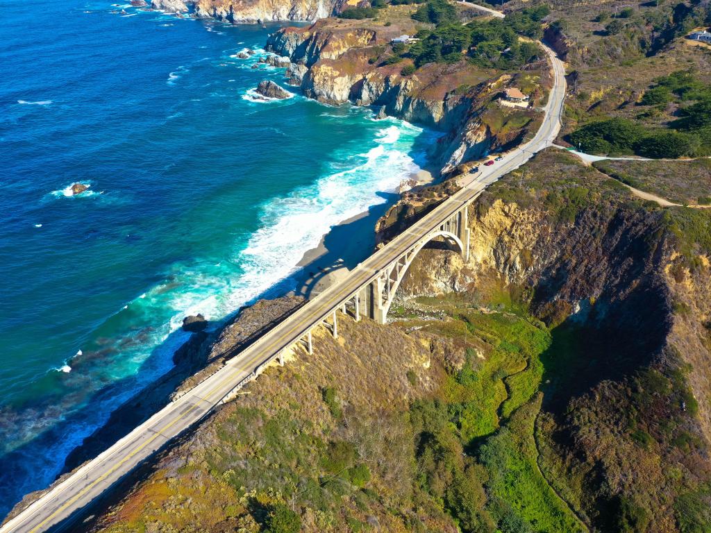 Aerial view of Bixby Bridge in Big Sur, California